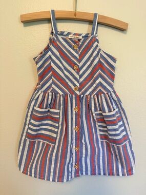 Cat & Jack Blue, White & Red Striped Button-Front Dress
